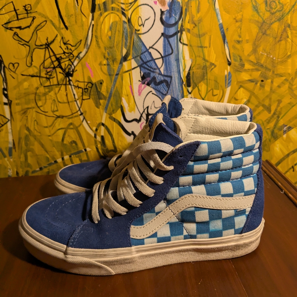Vans Blue and White Checkered High-Top Sneakers